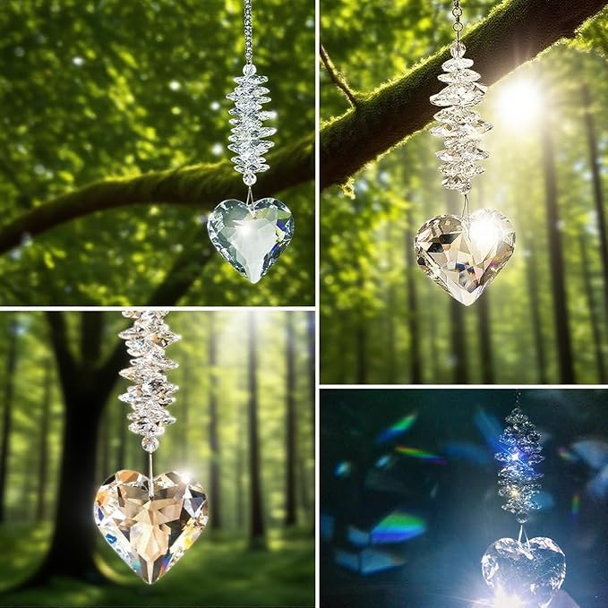 45mm Heart-Shaped Glass Hanging Crystal. Rainbow Maker. Garden Home Decor Glass. Mother's Day Heart Ornament. Wedding Anniversary Decoration. Gift for Women, Mothers, and Children.