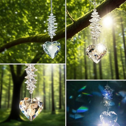 45mm Heart-Shaped Glass Hanging Crystal. Rainbow Maker. Garden Home Decor Glass. Mother's Day Heart Ornament. Wedding Anniversary Decoration. Gift for Women, Mothers, and Children.