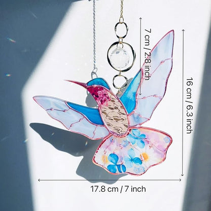 Blue Acrylic Hummingbird Flowers Garden Suncatcher Window Hanging Crystal Prism Rainbow Maker Sun Catcher Ornaments Birthday Christmas Thanksgiving Gifts for Mom Grandma Sister Bird Lovers