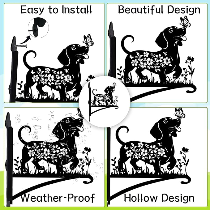 Rngmsi Metal Plant Hangers Outdoor, Dachshund Wall Mounted Hanging Plant Bracket Outside, Flower Pot Bird Feeder Wind Chimes Hangers Decorations