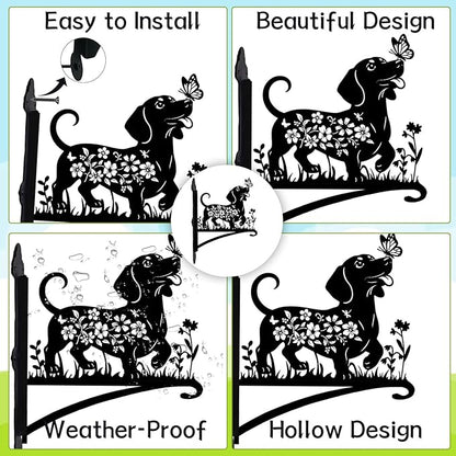 Rngmsi Metal Plant Hangers Outdoor, Dachshund Wall Mounted Hanging Plant Bracket Outside, Flower Pot Bird Feeder Wind Chimes Hangers Decorations