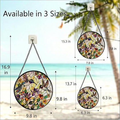 Stained Glass Sun Catcher,HummingbirdsStained Glass Window Hanging Garden Decor,Sun Catchers Indoor Window,Whimsical Decoration for Home Backyard Patio Lawn Porch with 6.3 INCH