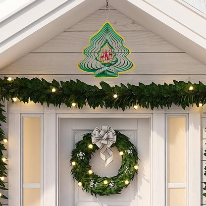 3D Metal Wind Spinner Christmas Tree Shape Stainless Steel Yard Decorations Spinner with a Routing Hook for Outdoor Garden House Hanging Decoration Gift with 360 Rotating Hook for Home Yard Decor