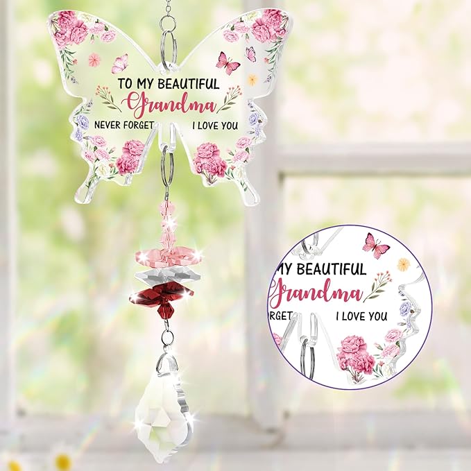 Funnli Gifts for Grandma, Grandma Birthday Gifts Crystal Suncatcher, Christmas Birthday Mothers Day Thanksgiving Valentines Day Gift for Mimi Nana from Grandkids Window Hangings Home Decor