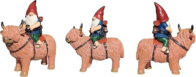 Funny Guy Mugs Gnome Riding A Highland Cow - Funny Garden Gnomes Gifts for Women - Garden Gnomes for Outdoors