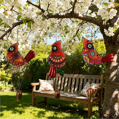 Cardinal Wind Chimes 3 Pack - Metal Wind Chimes for Outside, Waterproof Rustproof Garden Decor with Hanging Hooks, Home Decoration