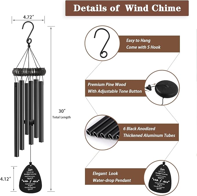 Soopau Memorial Gifts for Loss of Sister, Wind Chimes for Loss of Sister, Loss of Sister Sympathy Gifts, Bereavement Remembrance Funeral Grief Gifts for Loss of A Loved Sister