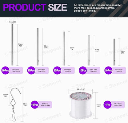 Swpeet 61pc Wind Chime Tubes & Wire Kit with Swivel Hooks, DIY Crafts Hanging Wind Chimes