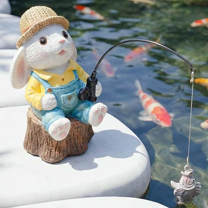 Resin Rabbit Statue - Unique Pond Ornaments & Outdoor Garden Decor | Koi & Fish Pond Accessories | Handcrafted, Durable, Perfect for Koi Fish Decor & Pond Decor