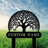 Custom Family Name Metal Garden Plaque,Personalized Tree Pattern Yard Marker,Weatherproof Outdoor Lawn Sign with Custom Name,Housewarming Garden Gift