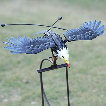 Metal Swinging Owl Wind Spinner for Yard and Garden Decor, Outdoor Metal Windmill Art Deco, Lawn Decorations Wind Sculpture and Spinner, Garden Stake Decorative Kinetic Sculpture (Eagle)