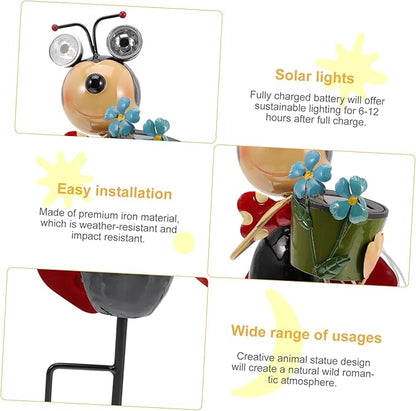 Garden Statue Ladybug Inserts Lamp Solar Outdoor Lights Iron Landscape Lights Hours Easy to up