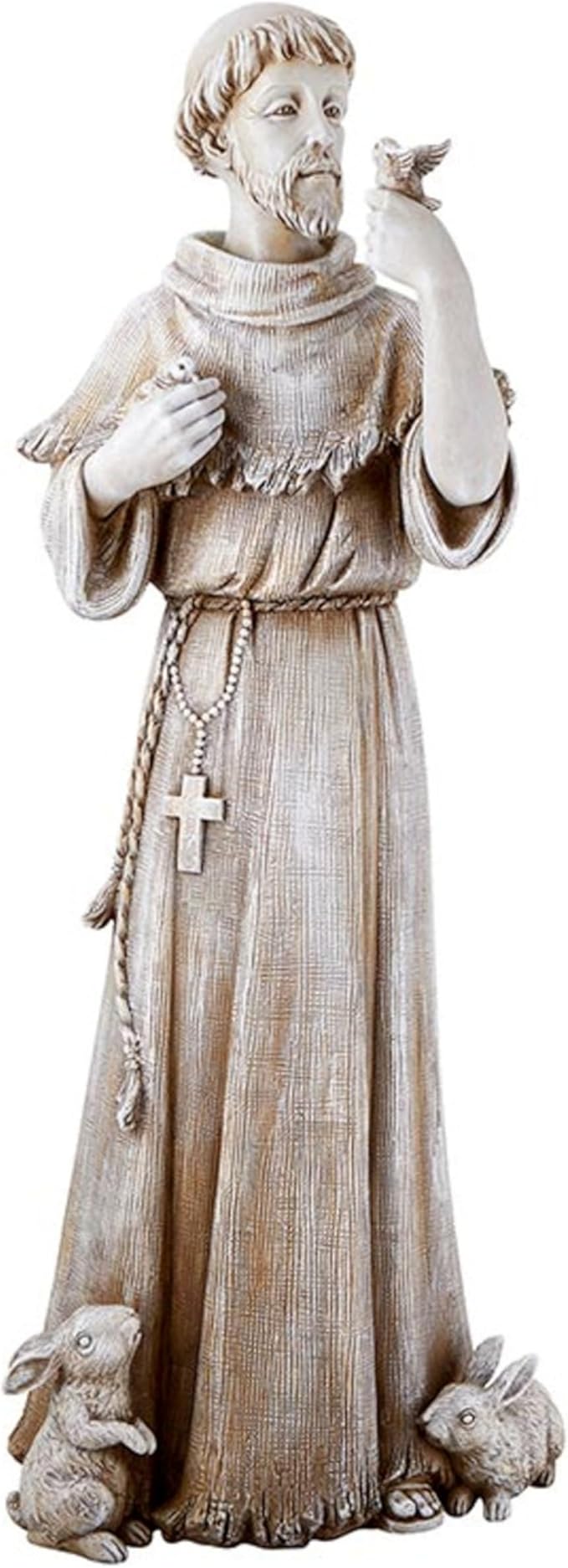 Avalon Gallery Garden Statue - Saint Francis Stone-Resin Indoor/Outdoor Catholic Sculpture, 24" Tall, Bird & Rabbit