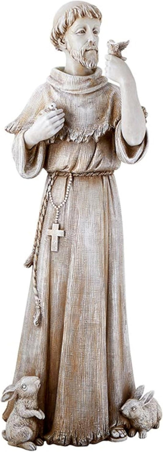 Avalon Gallery Garden Statue - Saint Francis Stone-Resin Indoor/Outdoor Catholic Sculpture, 24" Tall, Bird & Rabbit