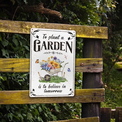 Vintage Tin Sign - 'Plant A Garden' for Home, Greenhouse - 12"x8"