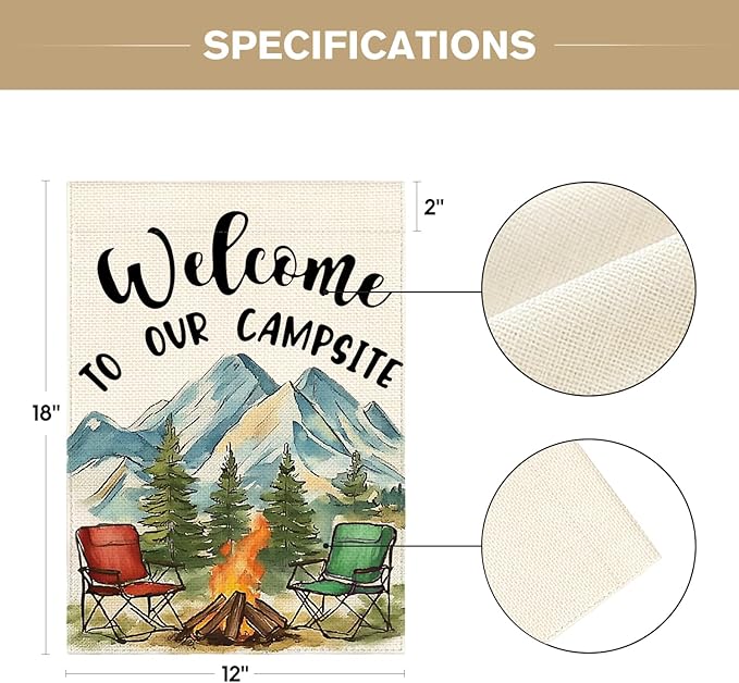 AVOIN colorlife Welcome To Our Campsite Camping Garden Flag 12x18 Inch Double Sided, RV Campfire Camper Yard Outdoor Decoration
