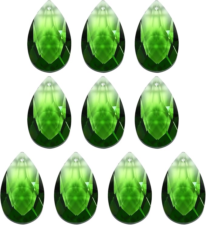 PATIKIL K9 Crystal Pendants Teardrop Beads, 10 Pack 38mm Chandelier Prisms Parts Hanging Beads DIY Lamp for Arts Crafts Decoration, Green
