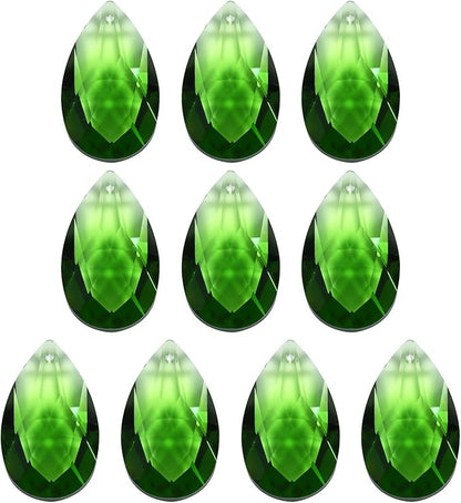 PATIKIL K9 Crystal Pendants Teardrop Beads, 10 Pack 38mm Chandelier Prisms Parts Hanging Beads DIY Lamp for Arts Crafts Decoration, Green