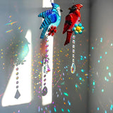 Cardinal and Blue Jay Suncatchers, Stained Glass Birds Hanging Ornament for Christmas Windows, Crystal Bird Sun Catcher Outdoor Decor