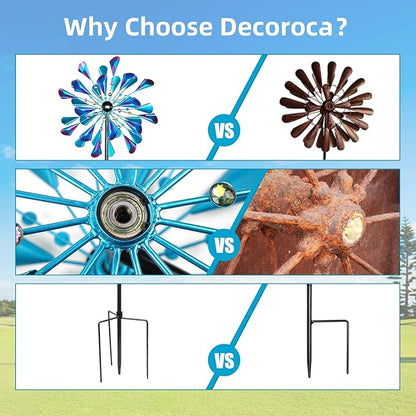 Decoroca Wind Spinner Choice for Families - 72in Large Outdoor Metal Wind Spinners - Pretty Outdoor Decor Birthday Loves - 21" W x 72" H (Double Blades)