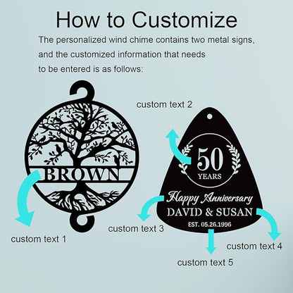 Personalized Anniversary Wind Chimes Gifts for Couple, Custom 60th/50th/40th/30th/25th/20th/10/5 Wedding Gift for Couple, Happy Anniversary Decorations,Romantic Outdoor Decor