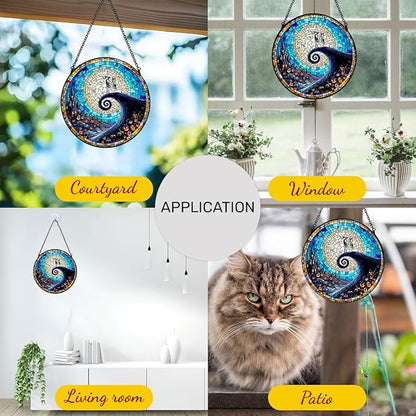 GENANY Spooky Stained Glass Window Hanging, Spring Sun Catcher with Metal Chain and Hook, Romantic Gifts for Women Friends Family, Garden Decor, Housewarming Gifts, Outdoor Decor
