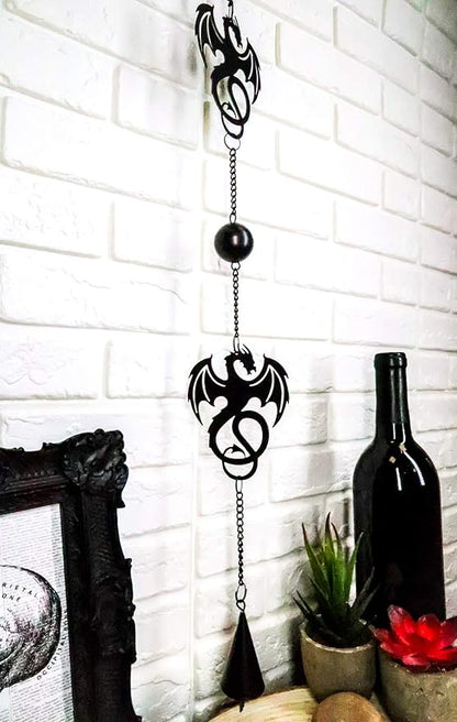Ebros Black Coated Steel Metal Wyverex Alchemy Folklore Dragon Wall Hanging Wind Chime with Beads 38" L Home and Patio Decor Medieval Fantasy Dungeons and Dragons Mobile Noisemaker