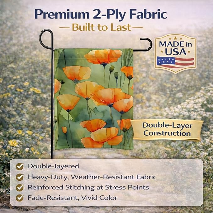 Caroline's Treasures California California Poppies in Watercolor Garden Flag Mailbox Flag Decorative Yard Flag Banner Outside Patio Artwork Yard Flower Beds, Garden Size, Multicolor