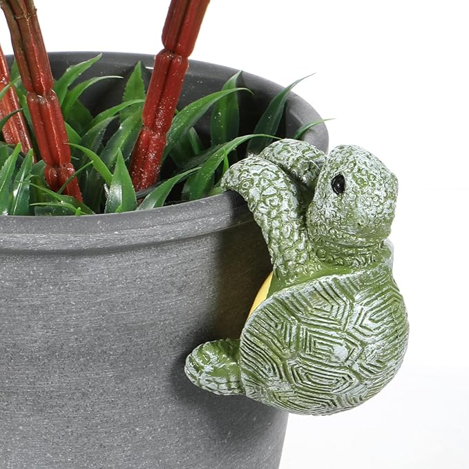 Tortoise Figure Plant Pot Hanger, Cute Climbing Tortoise Flower Pot Hugger Figurines Resin Hanging Turtle Statue Planter Pots Decorations for Home Garden Fence Balcony Patio Lawn Yard Ornaments(Green)