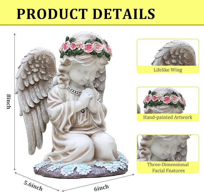 Choies Angel Gifts for Mom Grandma Granny Aunts,Birthday Sympathy Memorial Gifts,Solar Praying Angel Figurines for Outdoor Garden,Yard,Cemetery,Grave Decoration