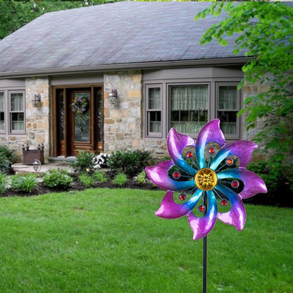 VEWOGARDEN Garden Metal Flower Wind Spinners Outdoor, Kinetic Wind Sculptures & Spinners for Yard Lawn Patio Decorations, Blue & Purple