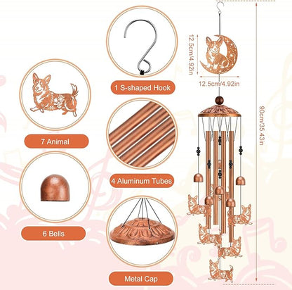 Moon Corgi Wind Chimes for Outside Metal Windchimes Corgi Gifts for Women Men Garden Decor for Patio Yard Memorial for Dog Lovers