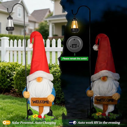 Enrichoice 39" Tall Large Garden Gnomes Outdoor with Solar Lantern, Weatherproof PVC Gnomes Decorations for Yard Statue with Ground Stake for Lawn, Pathway, Patio & Porch Decor (Excluding Battery)