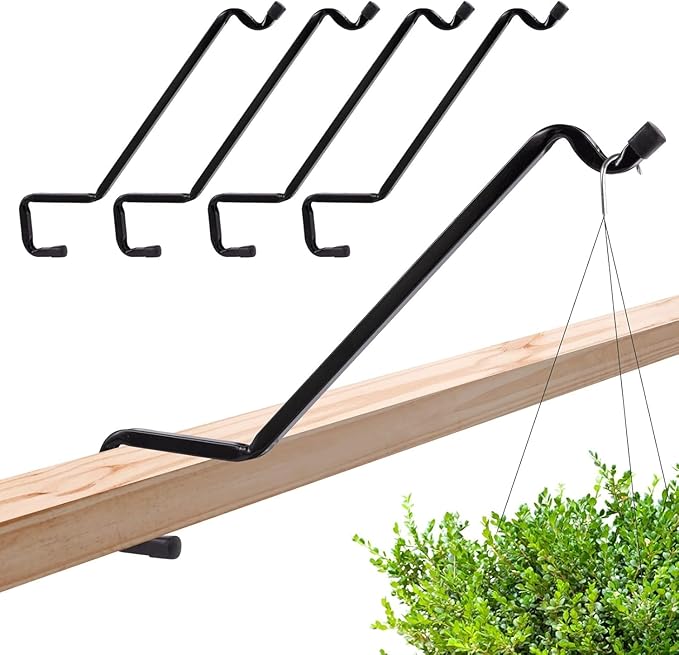 Biubee 4 Pack Deck Bird Feeder Hanger for Railing - Extended Angled Metal Deck Rail Plant Hanger for Bird Feeder Planters Lanterns Wind Chimes, Fit 2" × 4" & 2" × 6" Wooden Railings