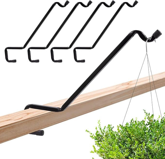 Biubee 4 Pack Deck Bird Feeder Hanger for Railing - Extended Angled Metal Deck Rail Plant Hanger for Bird Feeder Planters Lanterns Wind Chimes, Fit 2" × 4" & 2" × 6" Wooden Railings