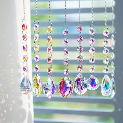 KANPURA 9 PCS Crystal Rainbow Suncatchers, Hanging Crystals Sun Catchers with Chain for Windows, Colorful Suncatcher Prism Pendant Hanging Crystals for Home Christmas Tree Decor