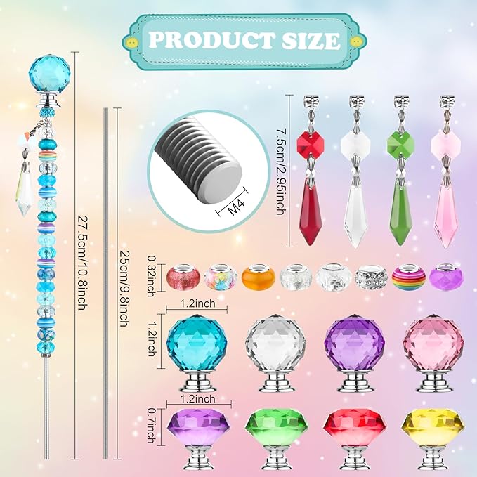 UFU 192Pcs DIY Fairy Wand Beaded Garden Stakes Kit, Decorative Garden Stakes with Colorful Crystal Pendants, Outdoor Fairy Garden Accessories, Beadable Items for Decor, Gifts & Craft (10 in)