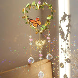Heart Suncatchers Window Hanging, Colorful Crystal Suncatcher with Butterfly, Crystals Light Catcher with Prisms for Indoor Outdoor Home Garden Wedding Decor