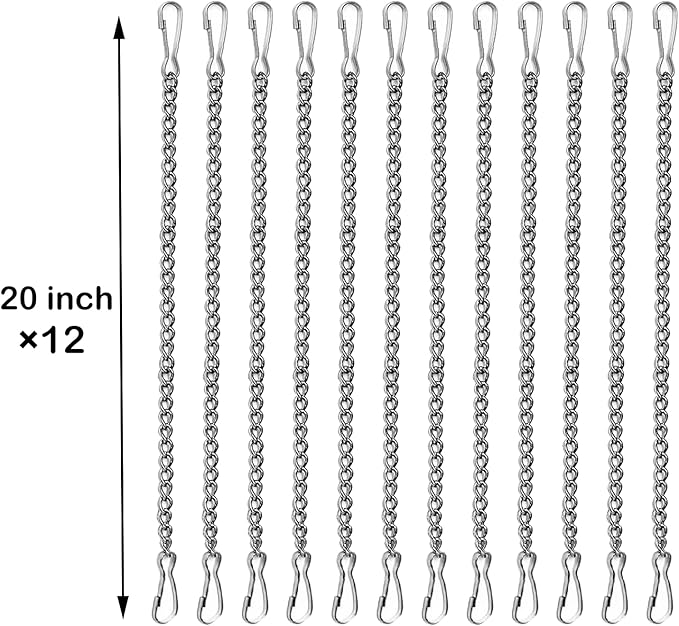 12 Pcs 20 Inch Stained Glass Window Hanging Chain - Silver 304 Stainless Steel, Window Art Decor, Patio Garden Outdoor Decorative Hanging Glass Panels Chains
