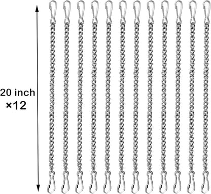 12 Pcs 20 Inch Stained Glass Window Hanging Chain - Silver 304 Stainless Steel, Window Art Decor, Patio Garden Outdoor Decorative Hanging Glass Panels Chains
