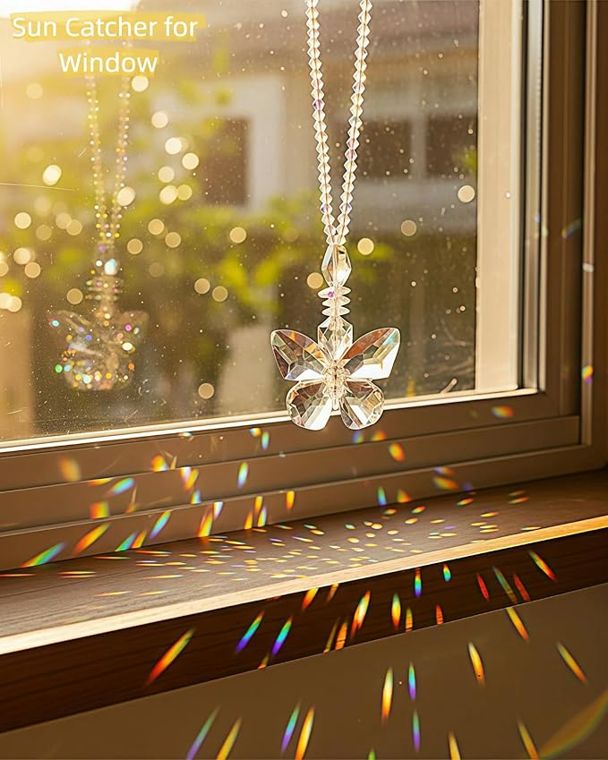 Sun Catchers for Windows Hanging, Crystal Butterfly Suncatchers for Window Garden Christmas Tree Wedding Party Patio Backyard Car Home Indoor/Outdoor Decoration Gift (1, Butterfly)