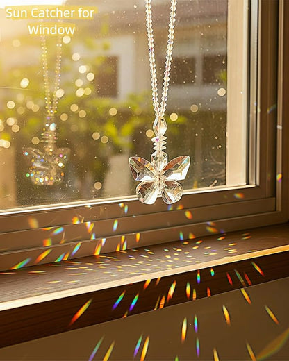 Sun Catchers for Windows Hanging, Crystal Butterfly Suncatchers for Window Garden Christmas Tree Wedding Party Patio Backyard Car Home Indoor/Outdoor Decoration Gift (1, Butterfly)