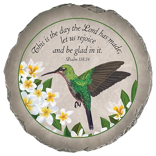 Magnolia Garden 10-Inch Psalm 118:24 Hummingbird Decorative Stepping Stone – This is The Day Scripture Resin Garden Tile – Religious Floral Outdoor Accent