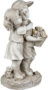 Northlight Solar Lighted Hugging Girl and Boy Outdoor Garden Statue - 16"