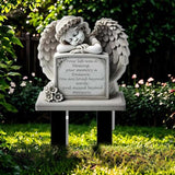 Garden Angel Statue, Angel Tombstone Commemorative Plaque, Memorial Plaque with Sleeping Angel Garden Statue, Sympathy Gift Human Memorial Gifts, in Memory of Loved One, Bereavement Gifts