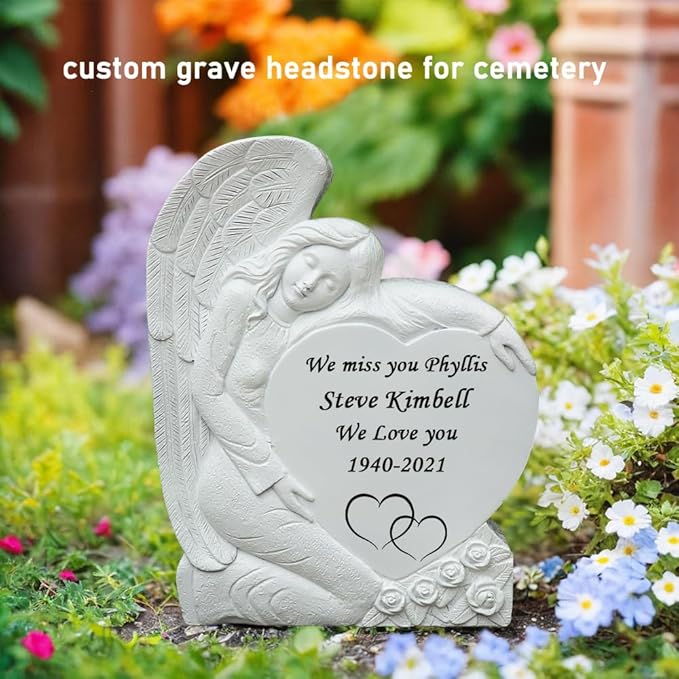 Personalized Memorial Stones for Loved Ones Lost, Handmade Angel Garden Stones Gravestones Engraved with Any Message, Sympathy Funeral Memorial Gift for Loss of Loved Ones Mom Dad