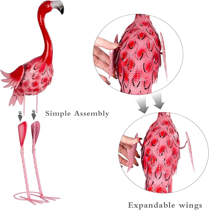 XONOR Metal Garden Flamingo Statues and Sculptures, Set of 2 Pink Outdoor Metal Flamingos Bird Art for Home Yard Patio Lawn Backyard Porch Decorations