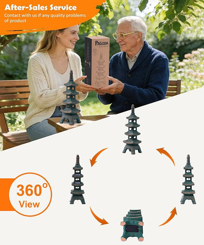 Nacome Solar Pagoda Garden Statues: 15.7 inches Multi-Layer Outdoor Waterproof Resin Zen Decor for Landscape Balcony Patio Porch Yard Ornament(Bronze)