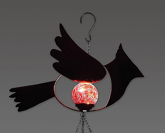 Sunset Vista Designs 94351 Wind Solar Collection Outside Metal Chime with Waterproof LED Light Yard Decoration, 38", Red