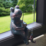 Antique Copper Fishing Frog Statue - Outdoor Garden Statue & Koi Pond Decor